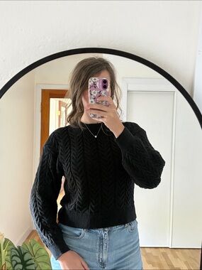 Vero Moda Black Cable Knit Crewneck Sweater